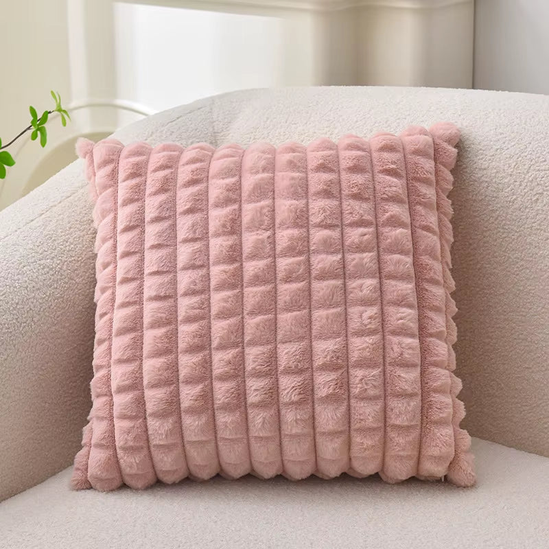 Wholesale Solid Color Cushion Cover Home Decorative Faux Rabbit Fur Cushion Cover Sofa Pillow Cover