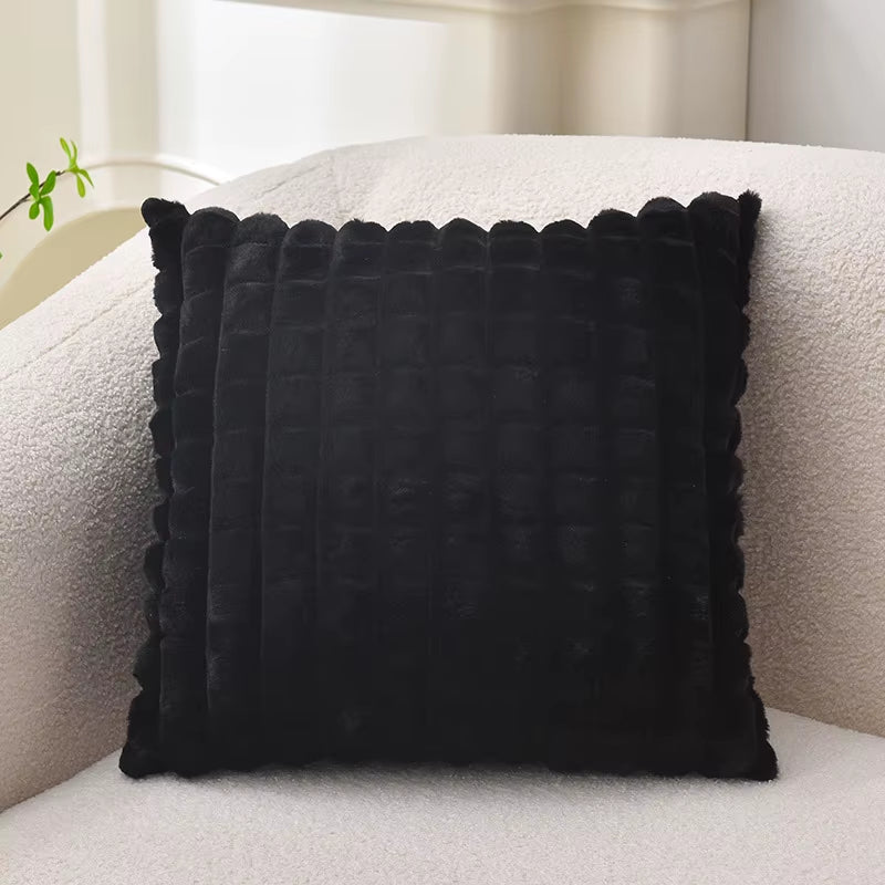 Wholesale Solid Color Cushion Cover Home Decorative Faux Rabbit Fur Cushion Cover Sofa Pillow Cover