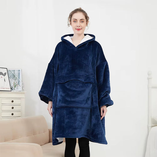 Manufacture Wearable Blanket Hoodie Oversized Sweatshirt with Sherpa Lining Sweatshirt Hooded Hoodie Blanket with Pocket